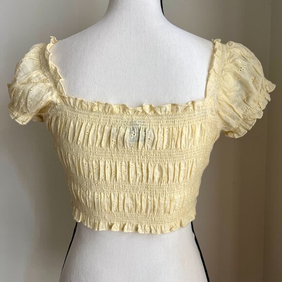 Princess Polly Elmera Top Lemon Yellow Embroidery Crop Top Size 2 - Picture 4 of 8